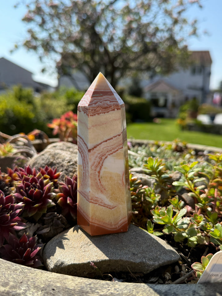 Pink and Yellow Calcite Tower
