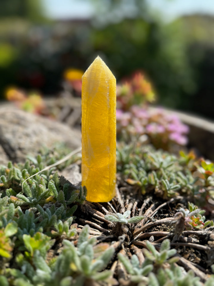 Yellow Fluorite Tower Carving