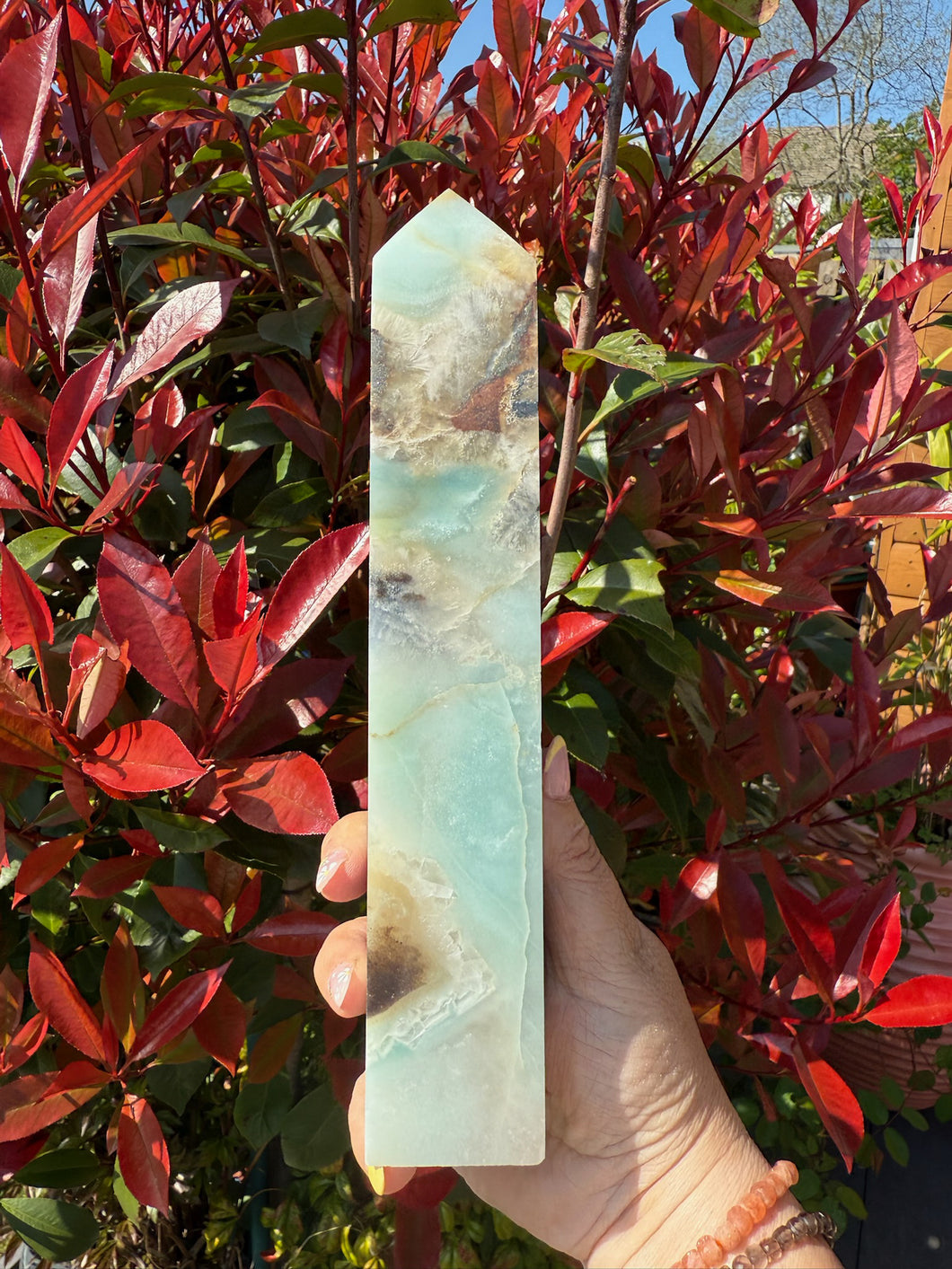 Large Calcite Black Tourmaline and Hematite Tower