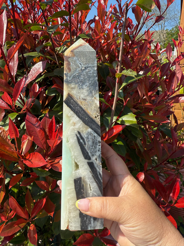 Large Calcite Black Tourmaline and Hematite Tower