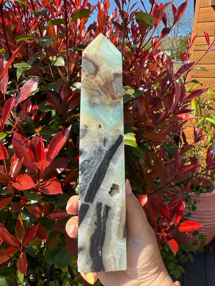 Large Calcite Black Tourmaline and Hematite Tower