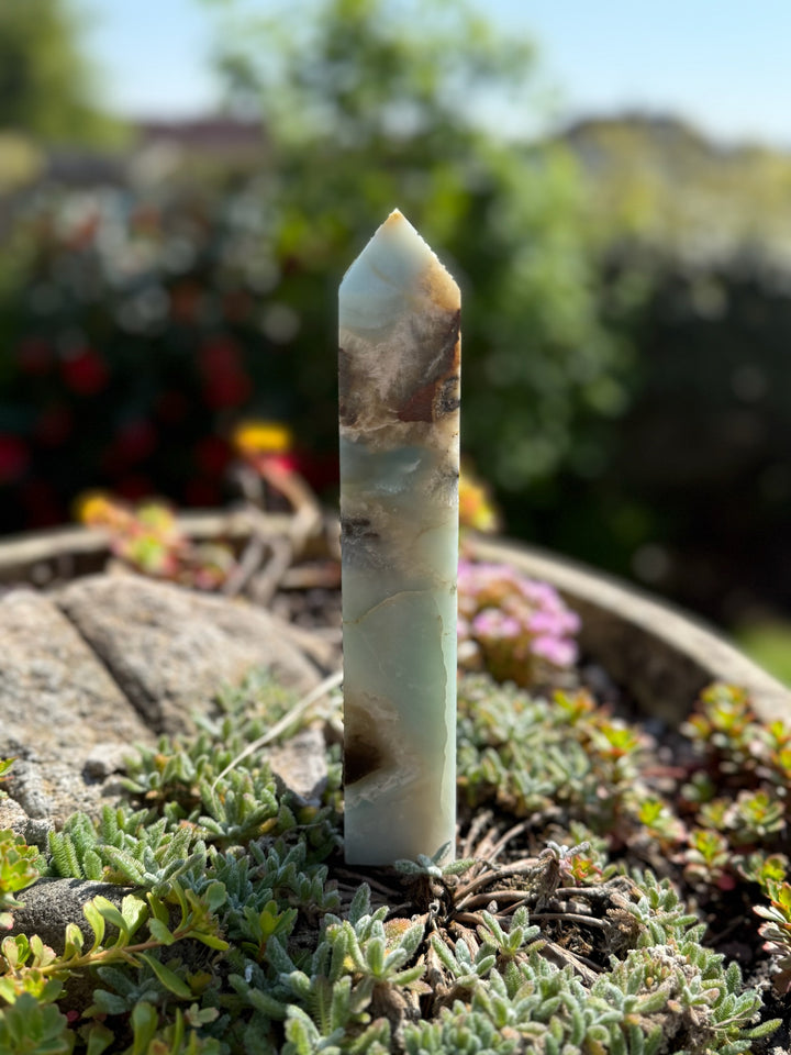Large Calcite Black Tourmaline and Hematite Tower