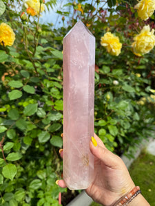 Large Gemmy Rose Quartz Tower Carving
