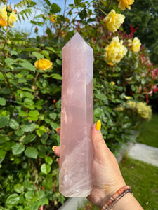 Large Gemmy Rose Quartz Tower Carving