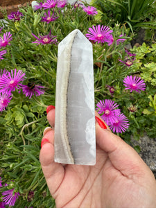 UV Reactive Smoky Mangano Calcite Tower Carving