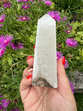 Load image into Gallery viewer, UV Reactive Smoky Mangano Calcite Tower Carving
