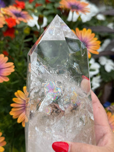 Clear Quartz Tower with Rainbows