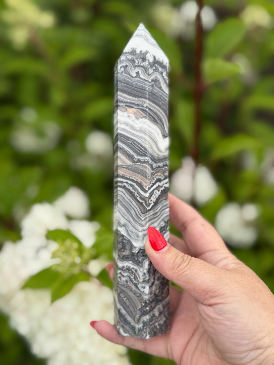 Large Unusual Banded Calcite Tower Carving