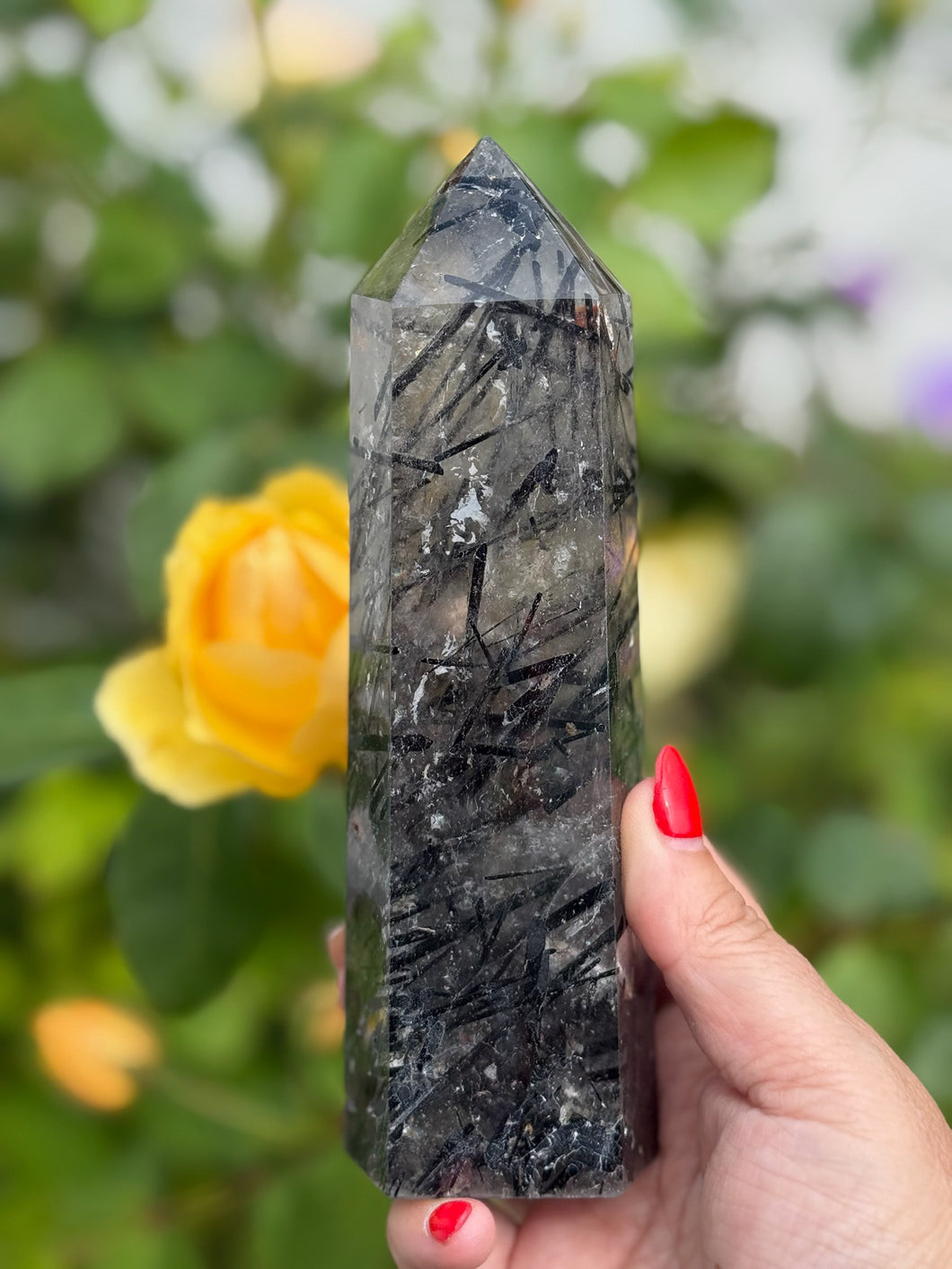 High Quality Black Rutile Quartz Tower Carving