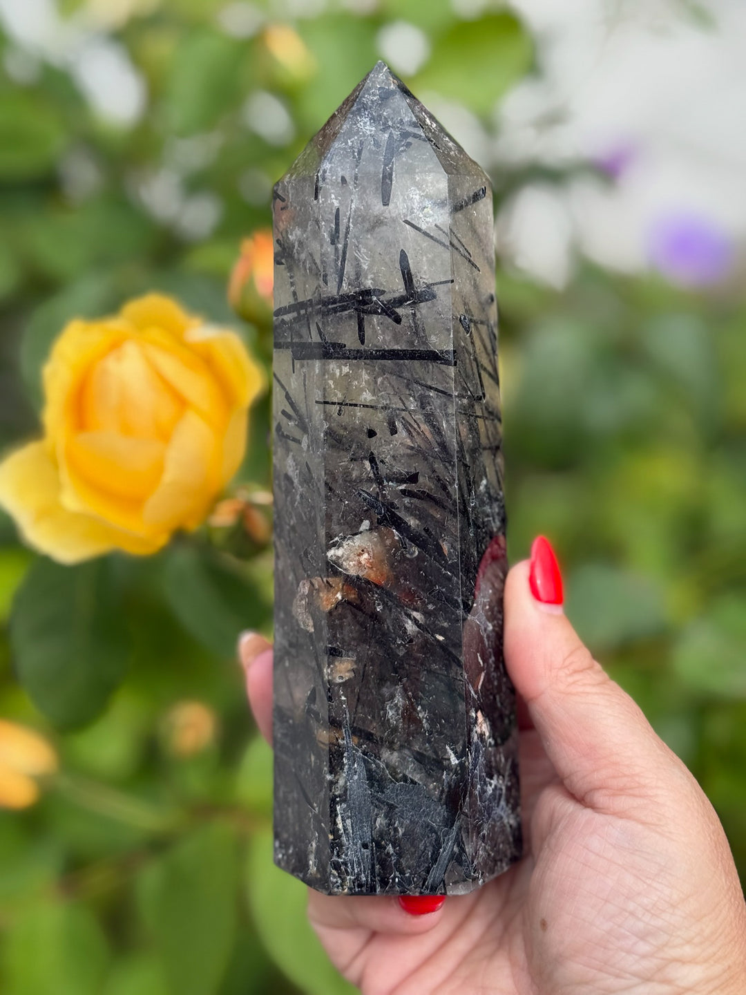High Quality Black Rutile Quartz Tower Carving