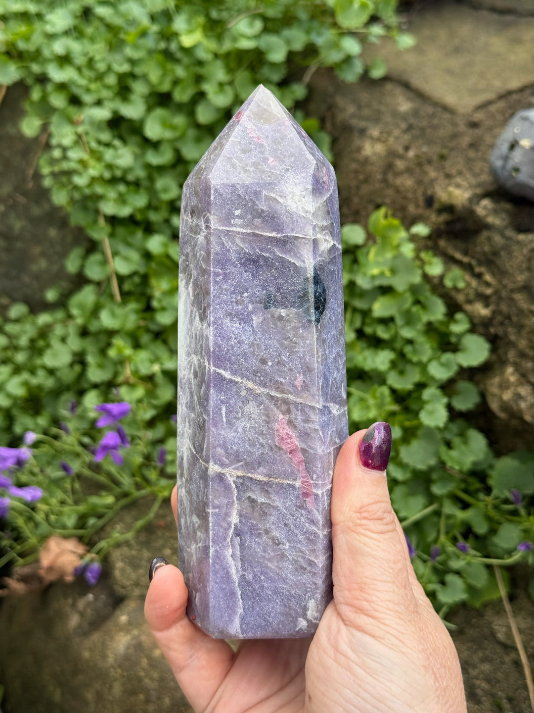 Large Unicorn Stone Tower Lepidolite and Tourmaline