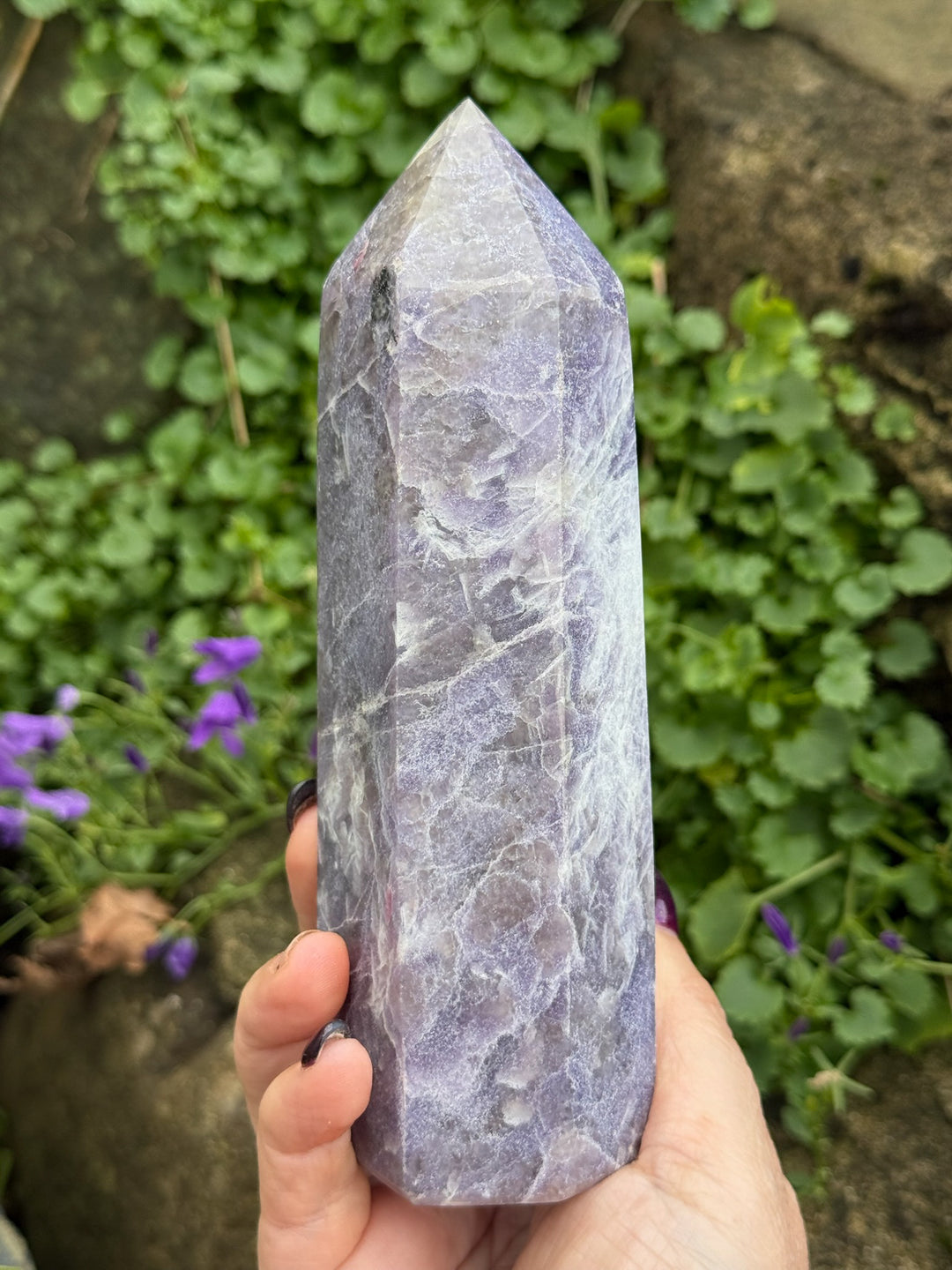 Large Unicorn Stone Tower Lepidolite and Tourmaline