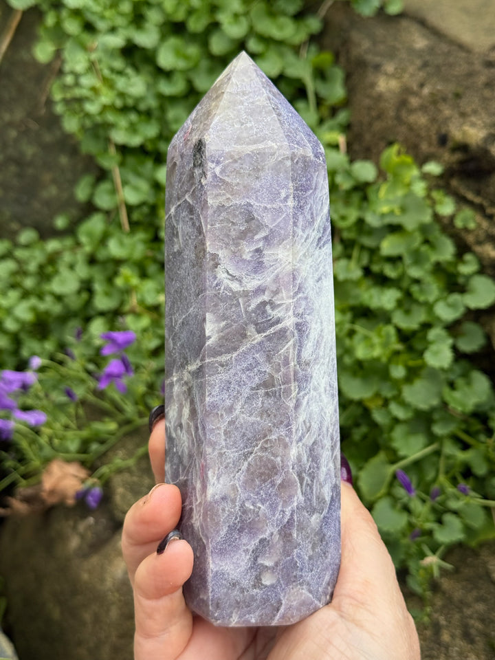 Large Unicorn Stone Tower Lepidolite and Tourmaline