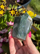 Load image into Gallery viewer, Moss Agate Tower with Druzy Quartz

