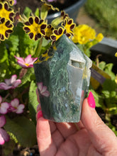 Load image into Gallery viewer, Moss Agate Tower with Druzy Quartz
