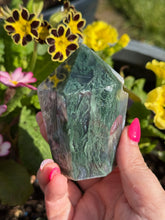 Load image into Gallery viewer, Moss Agate Tower with Druzy Quartz
