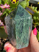 Load image into Gallery viewer, Moss Agate Tower with Druzy Quartz
