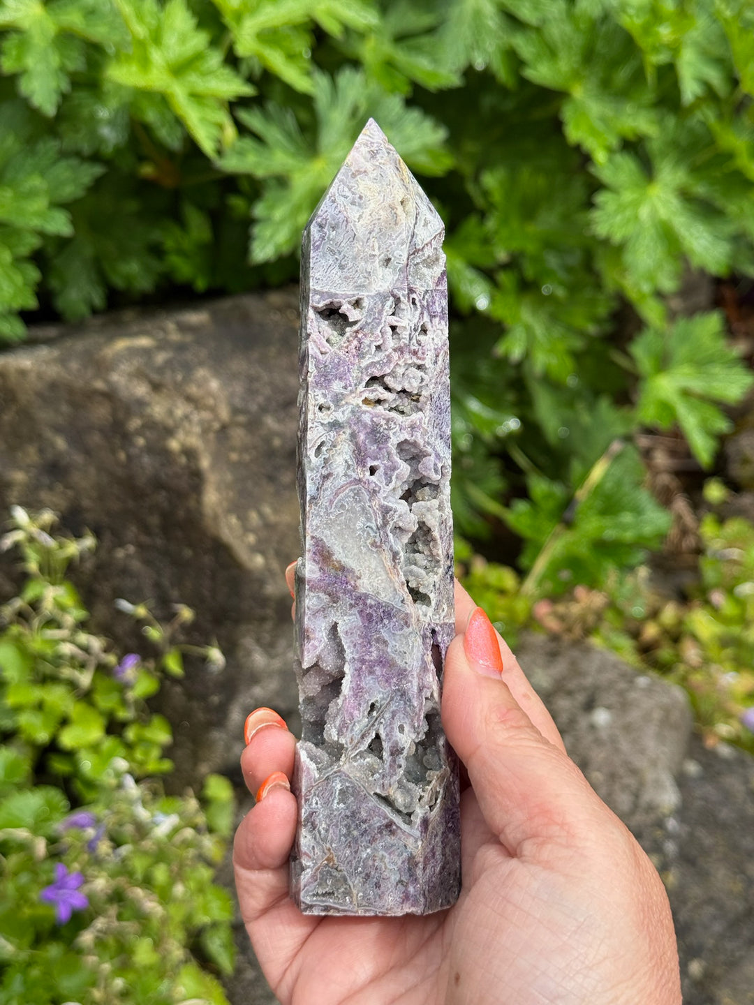Lepidolite with Sparky Druzy Quartz Tower
