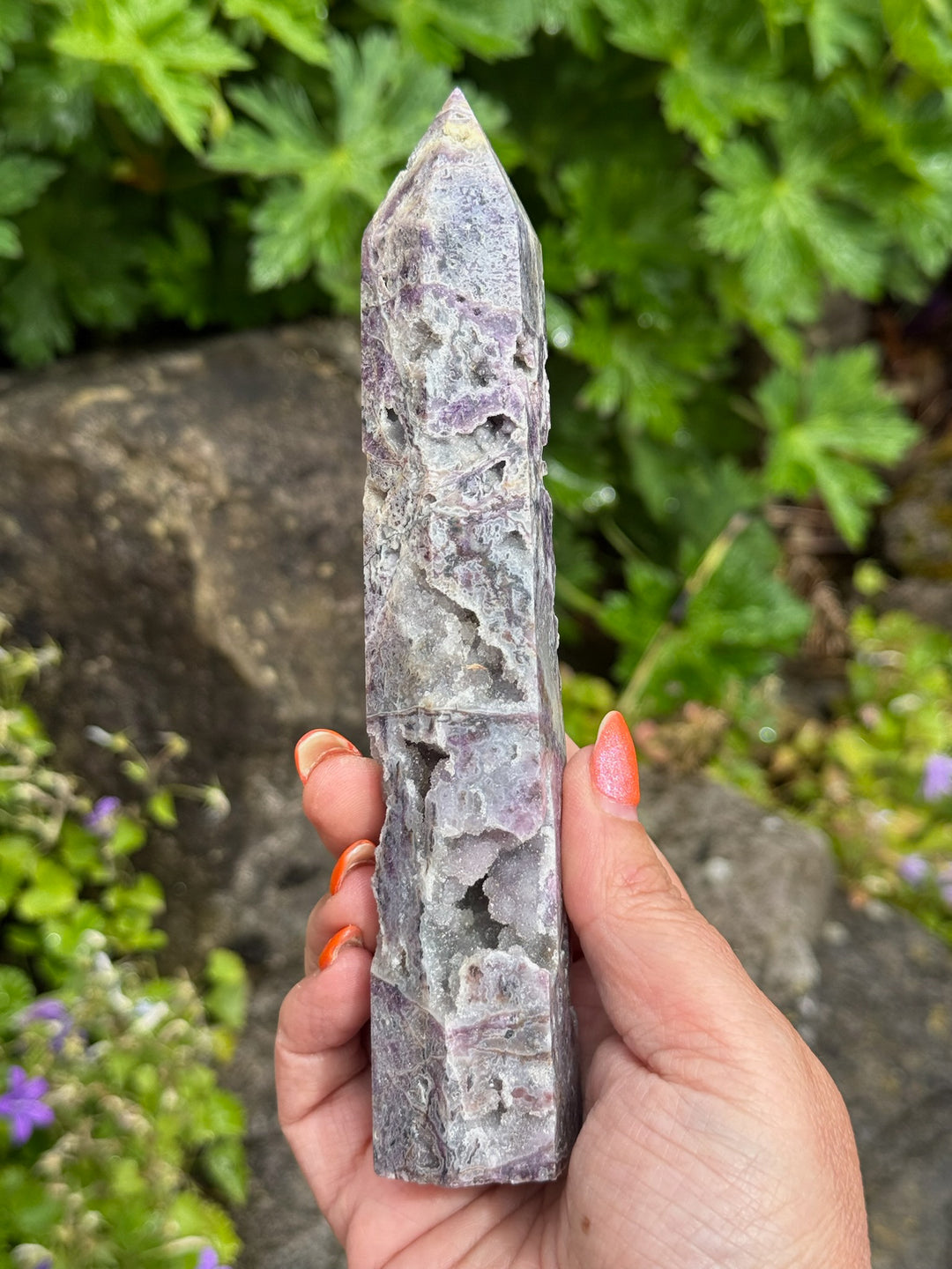 Lepidolite with Sparky Druzy Quartz Tower
