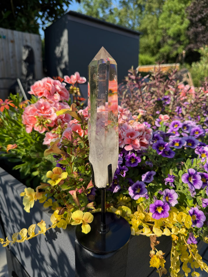 Smoky Quartz Tower in Custom Metal Stand