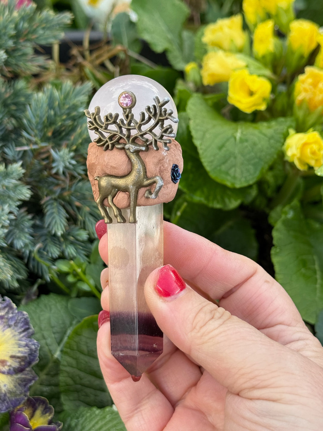 Fluorite and Rose Quartz Sphere Manifestation Wand
