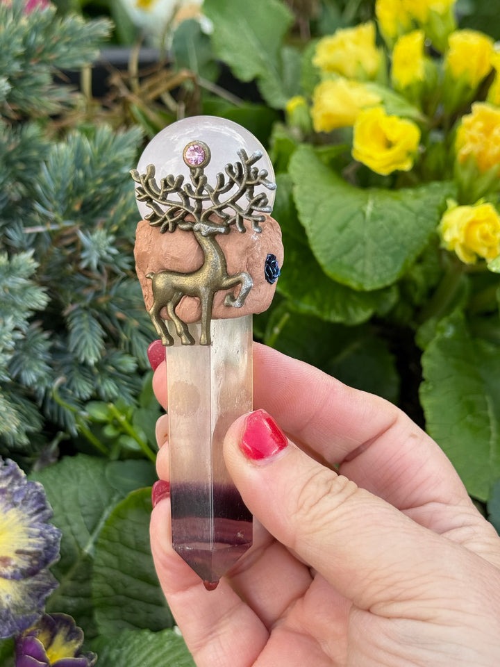 Fluorite and Rose Quartz Sphere Manifestation Wand