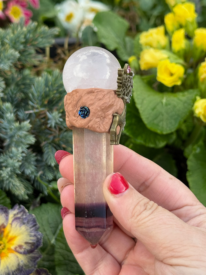 Fluorite and Rose Quartz Sphere Manifestation Wand