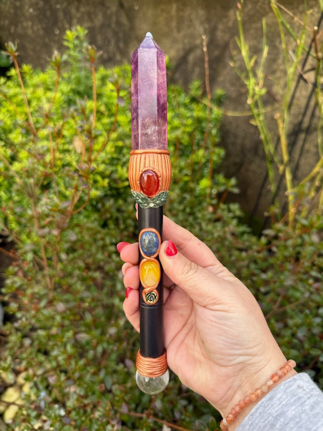 Fluorite with Detachable Quartz Sphere end, Manifestation Wand