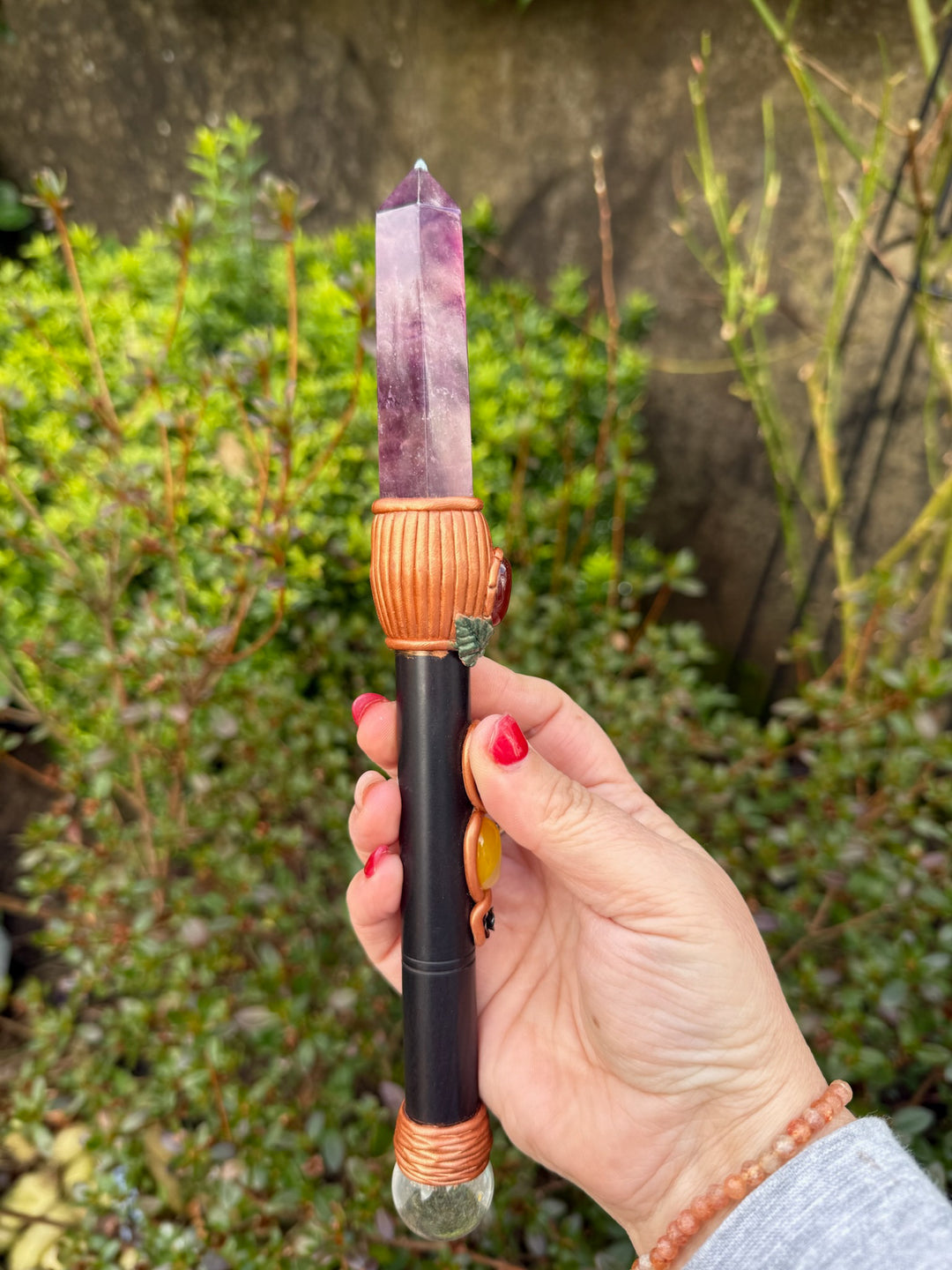 Fluorite with Detachable Quartz Sphere end, Manifestation Wand
