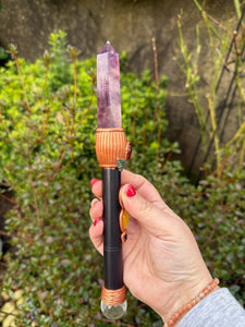 Fluorite with Detachable Quartz Sphere end, Manifestation Wand