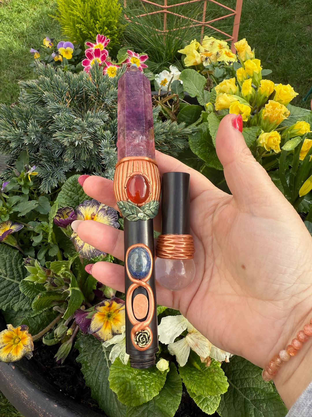 Fluorite with Detachable Quartz Sphere end, Manifestation Wand