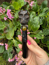 Load image into Gallery viewer, Black Obsidian Wand with Tigers Eye Skull

