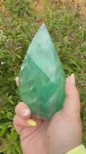 Load and play video in Gallery viewer, Large Green Fluorite Flame Freeform Carving
