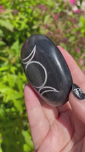 Load and play video in Gallery viewer, Triple Moon Silver Sheen Obsidian Palmstone
