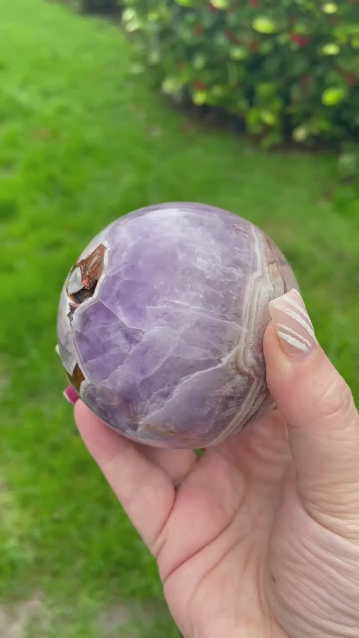 Crazy Lace Agate and Amethyst Sphere