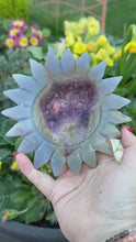 Load and play video in Gallery viewer, Druzy Amethyst and Agate Sunflower Carving with Stand
