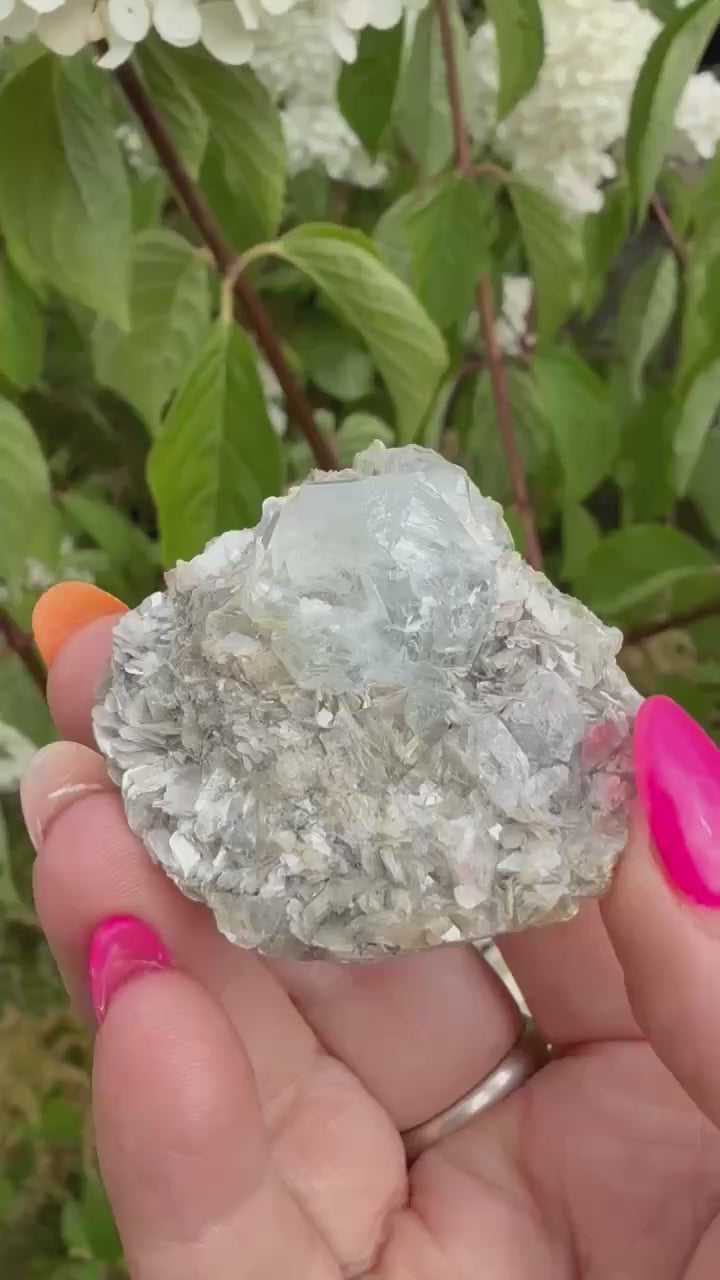 Clear Blue Goshenite Beryl and Mica Specimen from Xuebaoding
