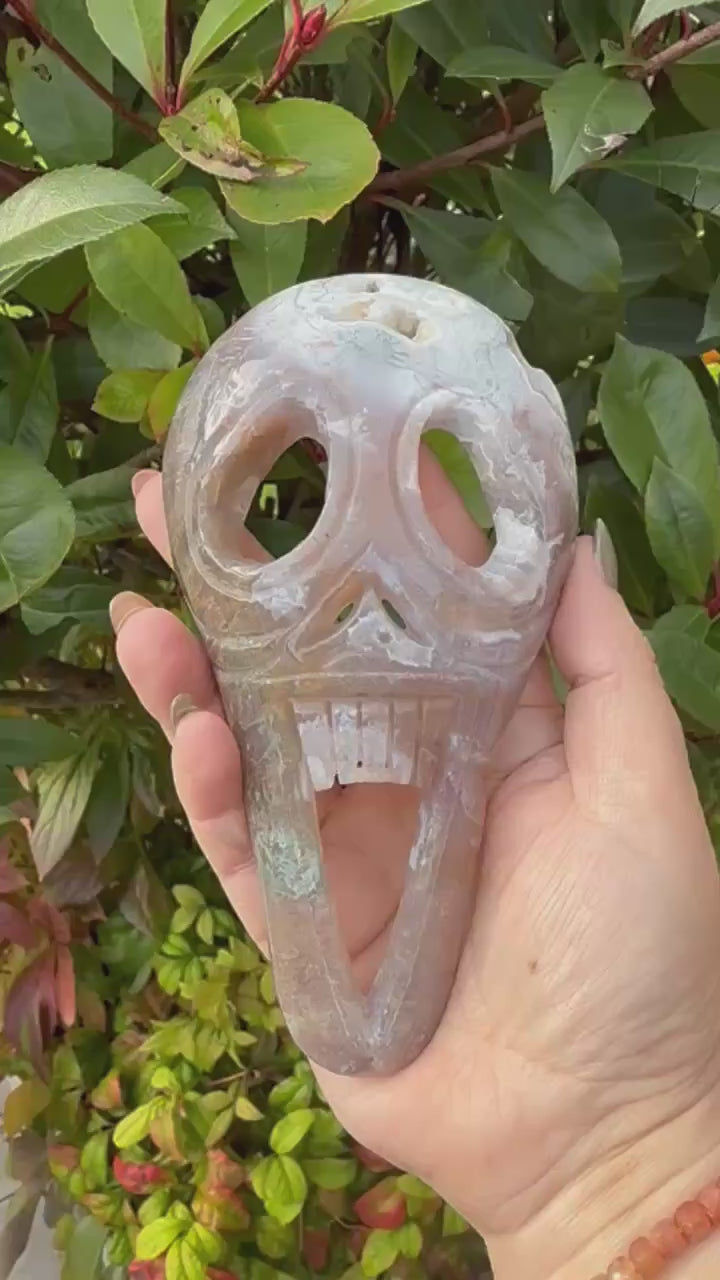 Moss Agate Scream Mask Carving