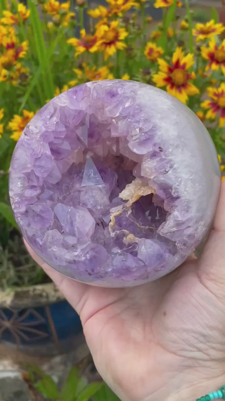 Amazing Amethyst and Agate Sphere with Calcite