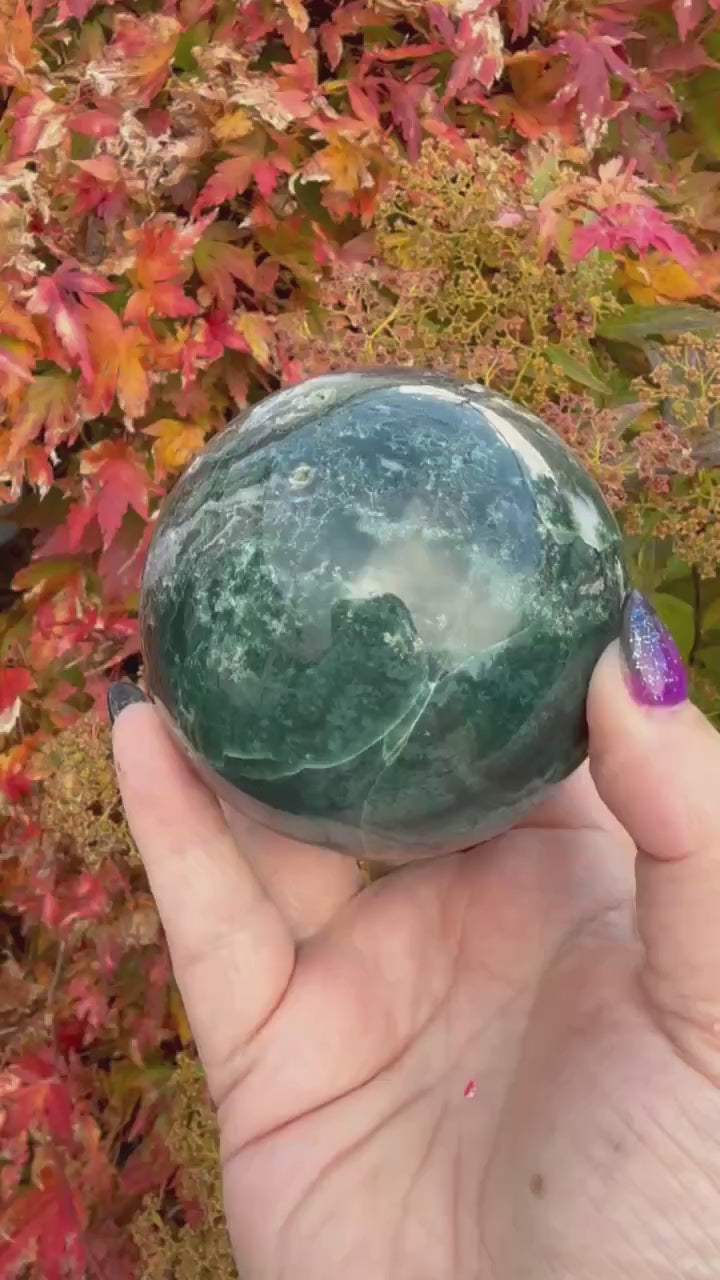 Moss Agate Sphere 6.8cm Diameter