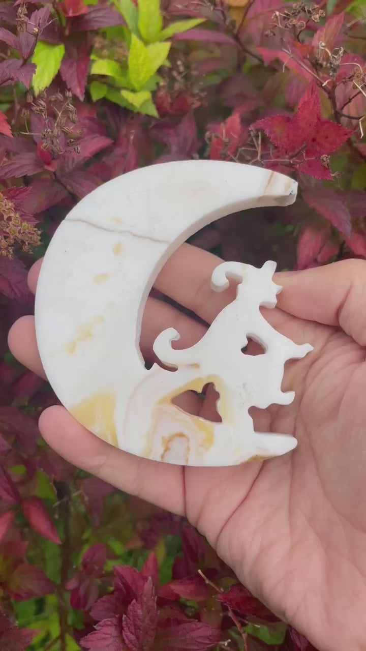 Orange Calcite Witch in a Moon