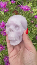 Load and play video in Gallery viewer, Large UV Reactive Kunzite Skull Carving
