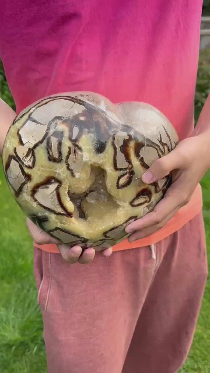 Extra Large Septarian Heart with Calcite on Custom Stand