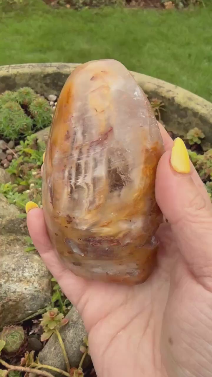 Amphibole Quartz Polished and Rough Specimen with Stand