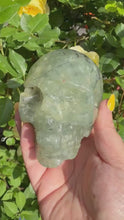 Load and play video in Gallery viewer, Large Prehnite with Epidote Skull Carving
