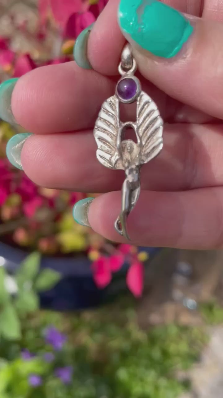 925 Sterling Silver Goddess Pendant with Amethyst