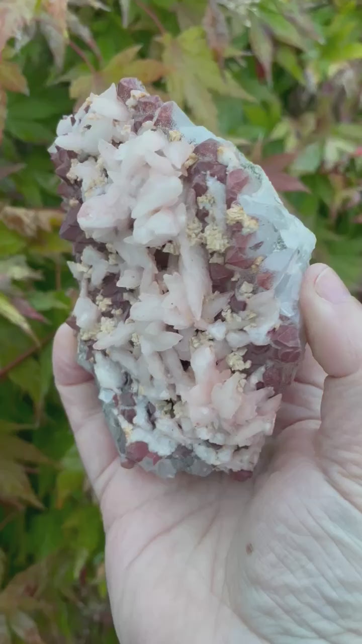 Red Hematite Quartz and UV Reactive Calcite Crystal Specimen