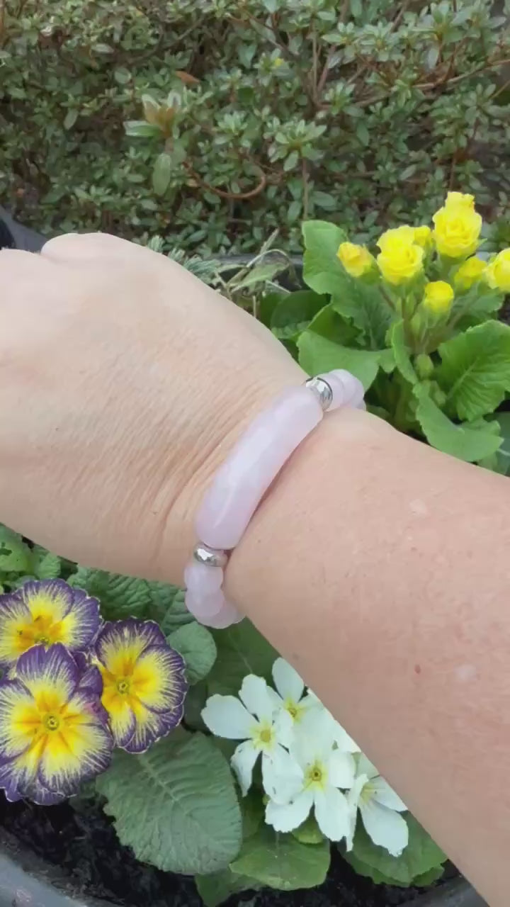 Rose Quartz Bead and Bar Bracelet
