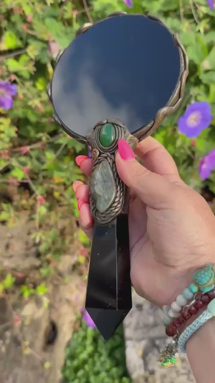 Obsidian Hand Held Scrying Mirror from Mexico