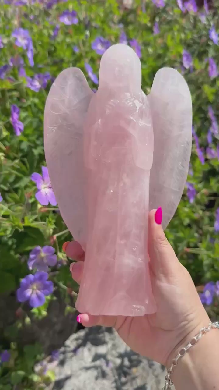 Large Rose Quartz Hand Carved Angel 21cm Tall